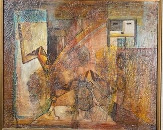 Original Art Mixed Media Native American Snake Spirit Mary Morez 1970 Frame: 28x32in Canvas:20.25x24in