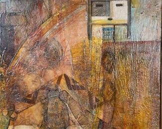 Original Art Mixed Media Native American Snake Spirit Mary Morez 1970 Frame: 28x32in Canvas:20.25x24in