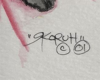 Original Native American Sunface Kachina Art Watercolor Frame: 16x15in Image: 8x7in