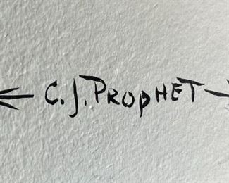 CJ Prophet Navajo Yei Painting with Prehistoric Hopi Pottery Shards Frame: 13.75 x 8.75in