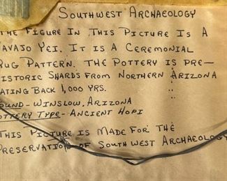 CJ Prophet Navajo Yei Painting with Prehistoric Hopi Pottery Shards Frame: 13.75 x 8.75in