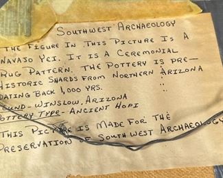 CJ Prophet Navajo Yei Painting with Prehistoric Hopi Pottery Shards Frame: 13.75 x 8.75in