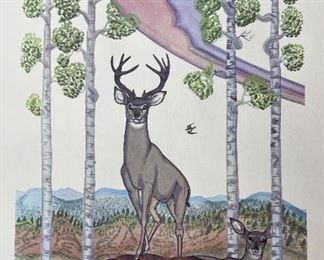 5pc Navajo Quincy Tahoma Litho Prints Lithograph 1972 H. Tutt Native American of Santa Fe Art Unframed 24.75x16.75 Image: 19x12in