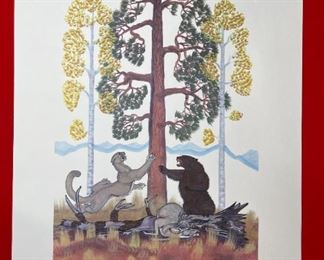 5pc Navajo Quincy Tahoma Litho Prints Lithograph 1972 H. Tutt Native American of Santa Fe Art Unframed 24.75x16.75 Image: 19x12in