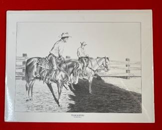 Signed John Hill Team Ropers Print 1978 12.5x16.5in