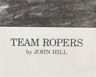Signed John Hill Team Ropers Print 1978 12.5x16.5in
