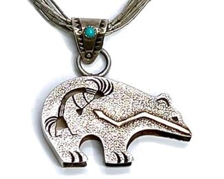 Sterling Silver Zuni Heartline Bear Pendant Liquid Silver Multi-strand Necklace Native American Arrow Kokopelli 24in Long Bear: 1.10x1.7in