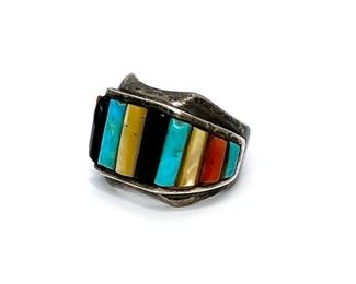Vintage Native American Multi Gemstone Ring Loloma Style Size: 11.75 Centerpiece: 0.65x1.2in