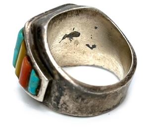 Vintage Native American Multi Gemstone Ring Loloma Style Size: 11.75 Centerpiece: 0.65x1.2in