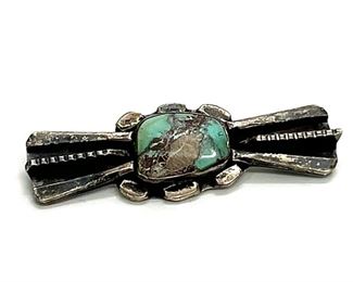 Vintage Native American Silver & Turquoise Brooch Pin Signed 0.7x2in