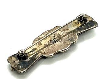 Vintage Native American Silver & Turquoise Brooch Pin Signed 0.7x2in