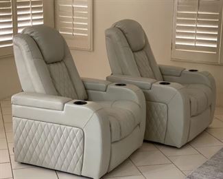 2 (sold individually) Abbyson Calton Leather Power Recliner with Power Headrest IVORY 54 x 35 x 33in HxWxD
