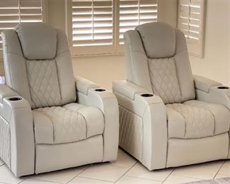 2 (sold individually) Abbyson Calton Leather Power Recliner with Power Headrest IVORY 54 x 35 x 33in HxWxD