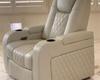 2 (sold individually) Abbyson Calton Leather Power Recliner with Power Headrest IVORY 54 x 35 x 33in HxWxD