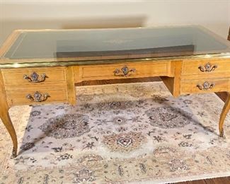 Antique Leather Top Brass Trim Writing Desk 30.5x71x36in HxWxD