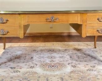 Antique Leather Top Brass Trim Writing Desk 30.5x71x36in HxWxD