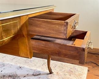 Antique Leather Top Brass Trim Writing Desk 30.5x71x36in HxWxD