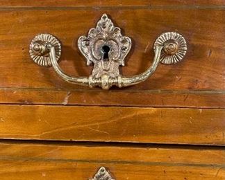 Antique Leather Top Brass Trim Writing Desk 30.5x71x36in HxWxD