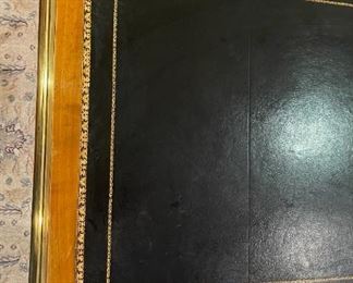 Antique Leather Top Brass Trim Writing Desk 30.5x71x36in HxWxD