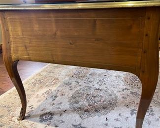 Antique Leather Top Brass Trim Writing Desk 30.5x71x36in HxWxD