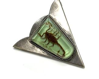 5pc Vintage Southwest Sterling Silver REAL Scorpion Ranger Set Bolo Tie, Belt Buckle, Belt Tip, Collar Tips Cowboy Buckle: Takes up to 1.5in Belt 3x3in