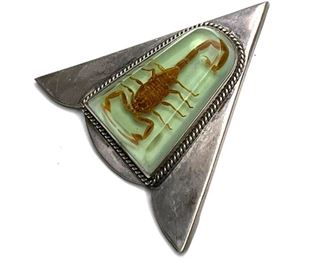 5pc Vintage Southwest Sterling Silver REAL Scorpion Ranger Set Bolo Tie, Belt Buckle, Belt Tip, Collar Tips Cowboy Buckle: Takes up to 1.5in Belt 3x3in