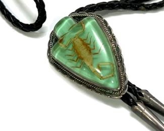 5pc Vintage Southwest Sterling Silver REAL Scorpion Ranger Set Bolo Tie, Belt Buckle, Belt Tip, Collar Tips Cowboy Buckle: Takes up to 1.5in Belt 3x3in