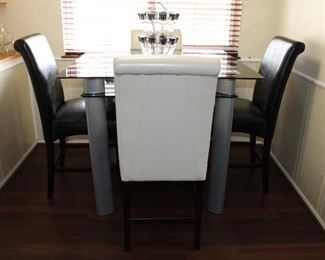 BAR HEIGHT GLASS TABLE W/4 CHAIRS