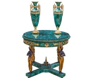Lot 499 Gilded Bronze  Malachite Table with Vase
