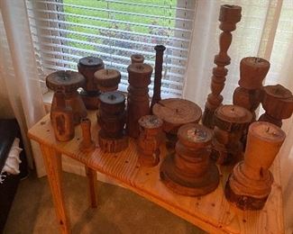 Handmade wooden candle holders.