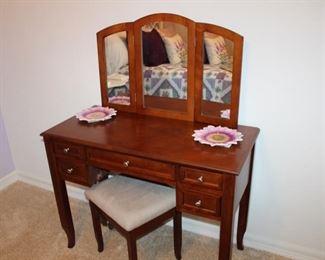 repro antique dressing table and bench