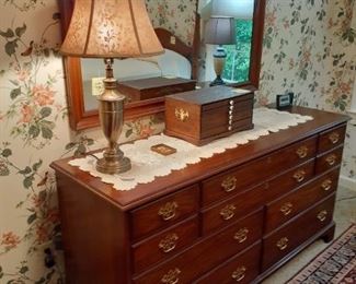 #henkel harris long dresser, chest of drawers, & night stands...black walnut