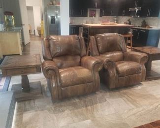 Leather Recliners and Side Tables 