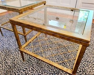 Pair of contemporary glass top steel end tables #11