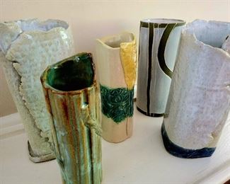 Ceramic art cylinder vases by Linda Ochenrider