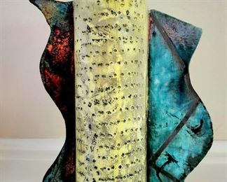 Stylized ceramic art cylinder vase by Linda Ochenrider $89 or bid #18