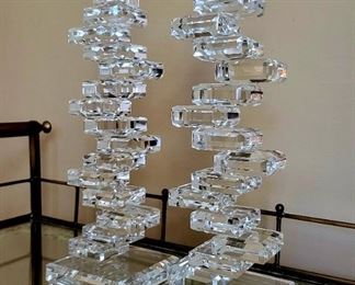 Pair modern Irish crystal candle sticks by GALWAY LIVING