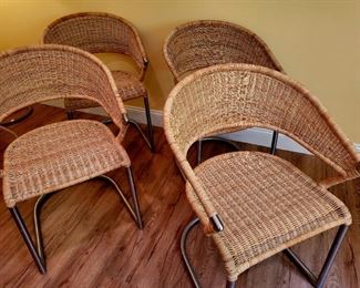 Set of 5 chrome and wicker dining chairs #45
