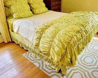 Chartreuse bedding set: sheets, pillows, dust ruffle and duvet $130 or bid #66