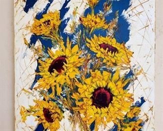 Sunflowers, signed oil on canvas $89 or bid #85