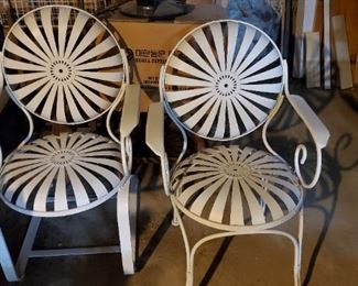 Pair of wrought iron Sunburst chairs