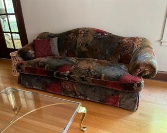 vintage abstract pattern velour sofa - excellent quality and condition with cushion fasteners