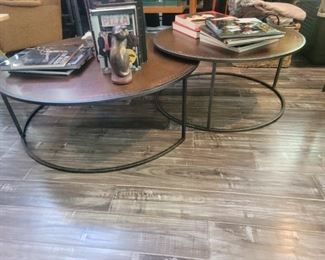 ANTIQUED COPPER-CLAD TABLE TOP ROUND NESTING COFFEE TABLES BY CATALINA FROM ABODE FURNITURE