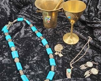 Turquoise, Silver and Brass Accessories