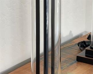 2pc Bronze & Glass Cylinder Table Lamps PAIR Uttermost 29in H x 14 in dia