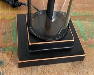 2pc Bronze & Glass Cylinder Table Lamps PAIR Uttermost 29in H x 14 in dia