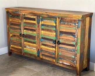 Large Reclaimed Wood Rustic Sideboard Console Cabinet Multi Color Distressed Solid Wood 42 x 72 x 16in HxWxD