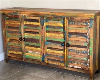 Large Reclaimed Wood Rustic Sideboard Console Cabinet Multi Color Distressed Solid Wood 42 x 72 x 16in HxWxD