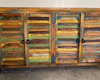Large Reclaimed Wood Rustic Sideboard Console Cabinet Multi Color Distressed Solid Wood 42 x 72 x 16in HxWxD