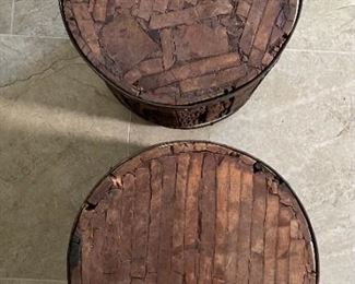2pc Rustic Reclaimed Wood Barrel/Drum End Tables Distressed 18.5in H x 16.5 in Diameter